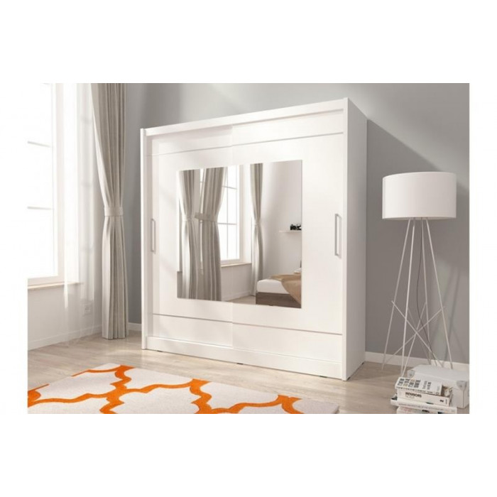 Szafa z drzwiami przesuwnymi z lustrem MAJA IX 180 cm biała