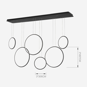 Altavola Design: Lampa wisząca Ledowe Okręgi no. 8 czarna 180 cm in 3k 8/9