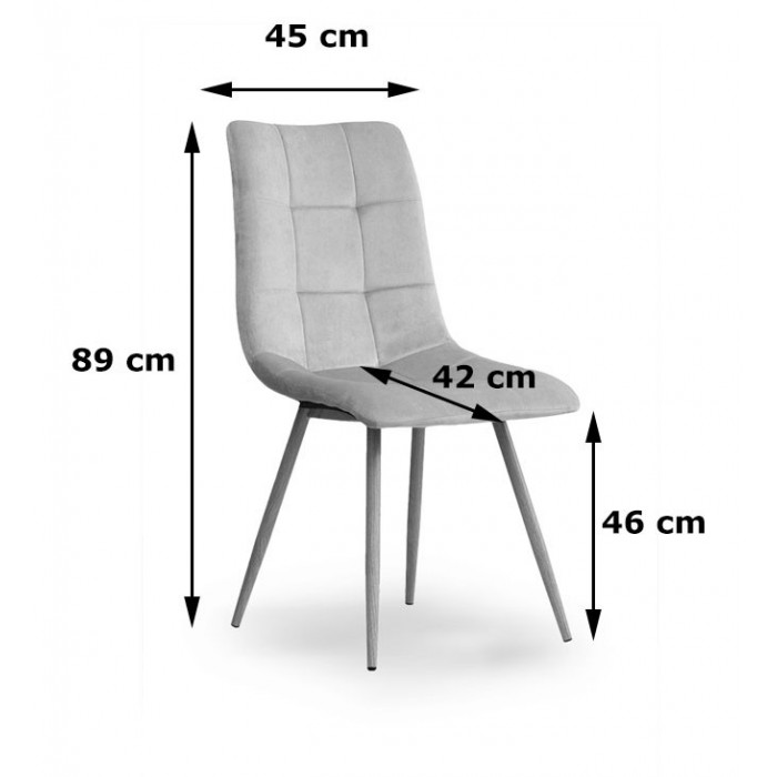 Zestaw nowoczesnych krzeseł tapicerowanych do salonu i jadalni BEN jasno szare z nogą czarną - wymiary