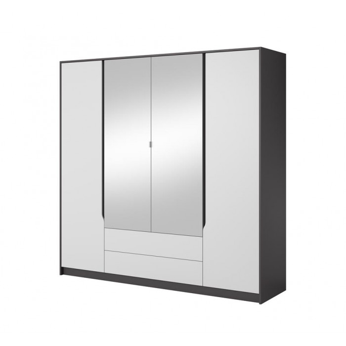 DEGA - Szafa uchylna 4-drzwiowa z lustrem 200 cm Szary grafit + Biały