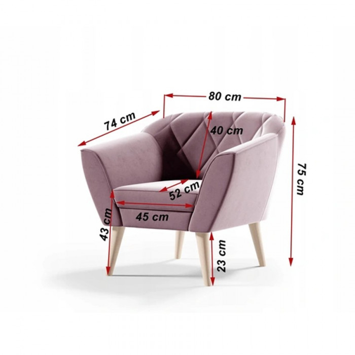 Tapicerowany fotel VIVA - róż / R62
