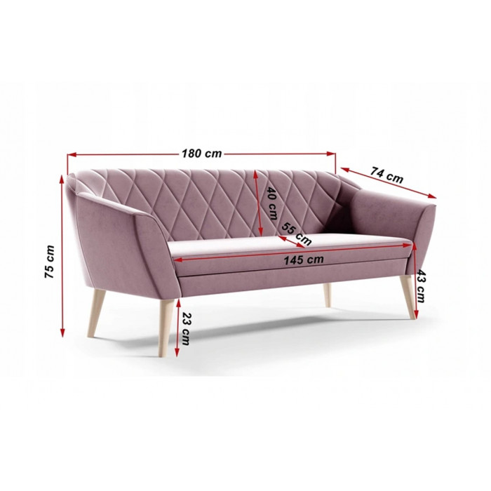 Sofa tapicerowana z pikowaniem VIVA 3 - róż / R62