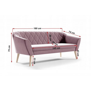 Sofa tapicerowana z pikowaniem GLORIA 3 - róż / R62 2/9