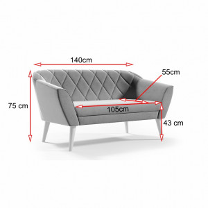 Sofa w stylu skandynawskim GLORIA 2 - szary / R91 2/9