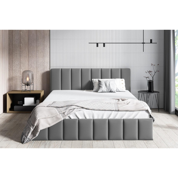 Sypialniane łóżko tapicerowane NINA / jasny szary / R91