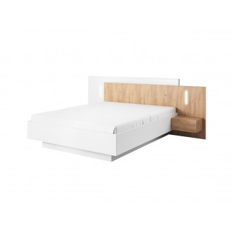 Łóżko do sypialni w kolorze białymi WOOD / biały mat + dąb craft złoty