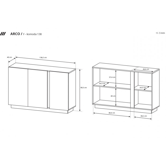 ALTO - komoda 3-drzwiowa 138 3D Dąb artisan