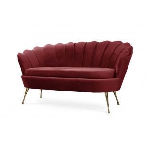Sofa tapicerowana do salonu Muszelka / czerwona noga złota