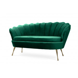 Elegancka sofa Muszelka do salonu / zielona noga złota