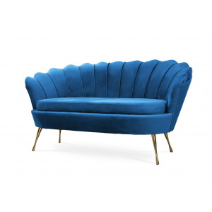 Sofa Muszelka tapicerowana aksamitną tkaniną / niebieska noga złota