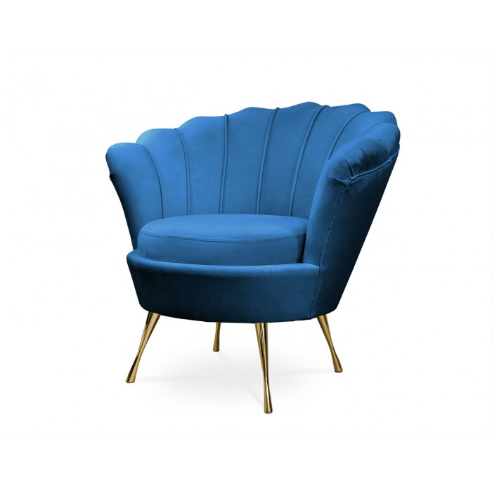 Niebieski fotel tapicerowany muszelka
