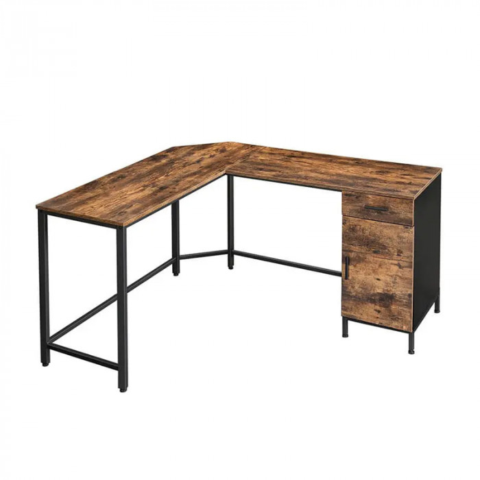 Industrialne biurko narożne z szafką  / Rustic brown