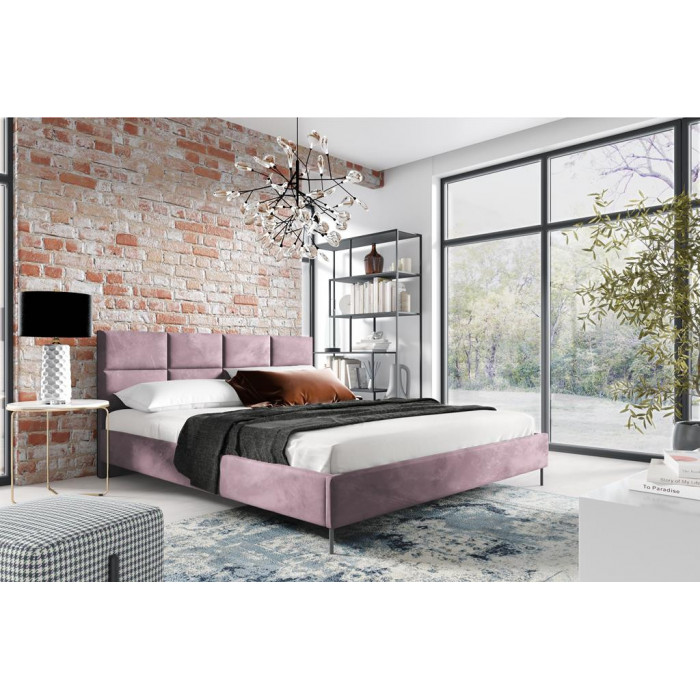 Łóżko tapicerowane WIKI / różowy / nóżki czarne / R62