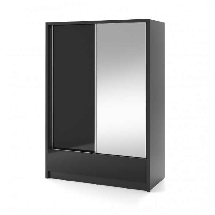 ARIA I - Elegancka szafa z lustrem 150 cm w kolorze czarnym z połyskiem