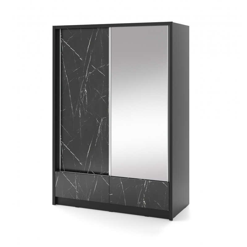 ARIA I - Nowoczesna szafa z lustrem 150 cm w kolorze czarnym z efektem marmuru 1/9