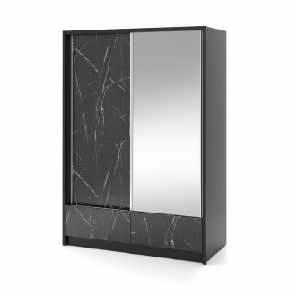 ARIA I - Nowoczesna szafa z lustrem 150 cm w kolorze czarnym z efektem marmuru
