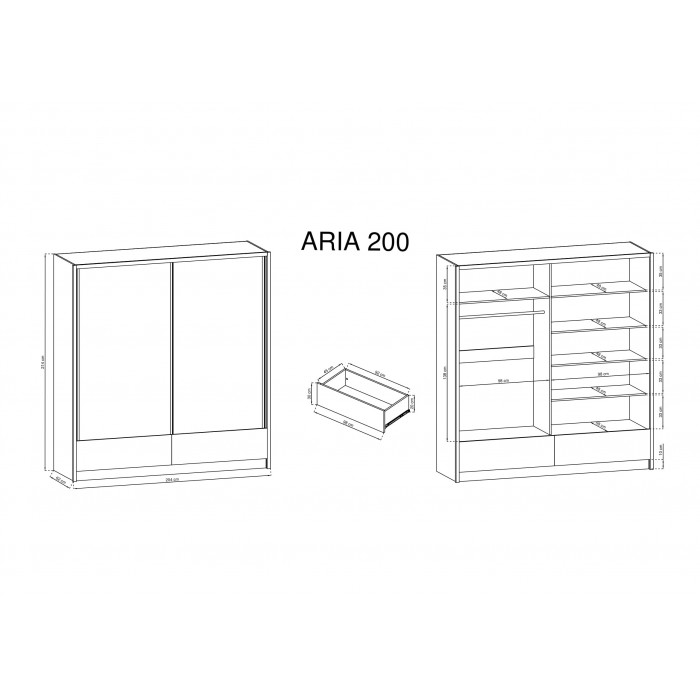 ARIA II - Szafa do sypialni 200 cm z dwoma...