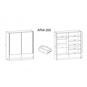 ARIA II - Przestronna szafa do sypialni 200 cm z dwoma lustrami czarny marmur 2/9