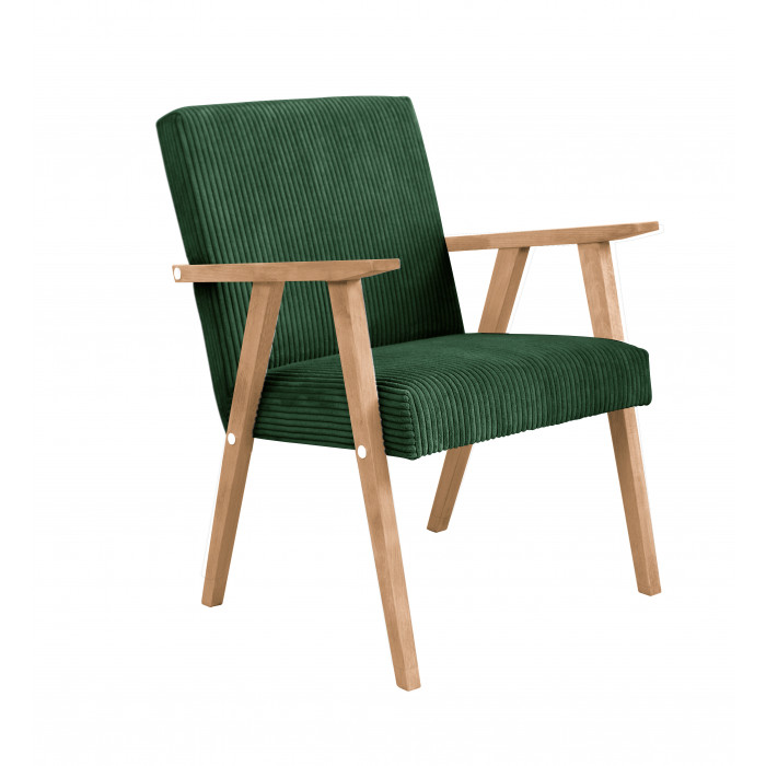 Fotel tapicerowany LISEK - PRL / zielony noga buk