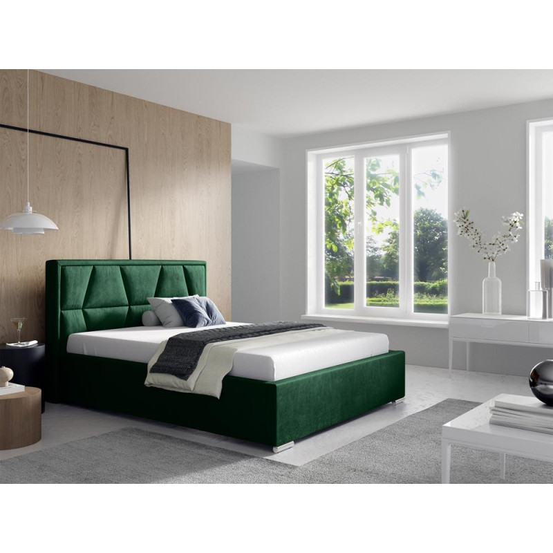 Tapicerowane łóżko z wysokim zagłowiem do sypialni - 120x200 z opcją wyboru rozmiaru LOCA zielone 2/9