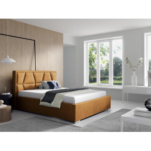 Tapicerowane łóżko z wysokim zagłowiem do sypialni - 120x200 z opcją wyboru rozmiaru LOCA miodowy 2/9