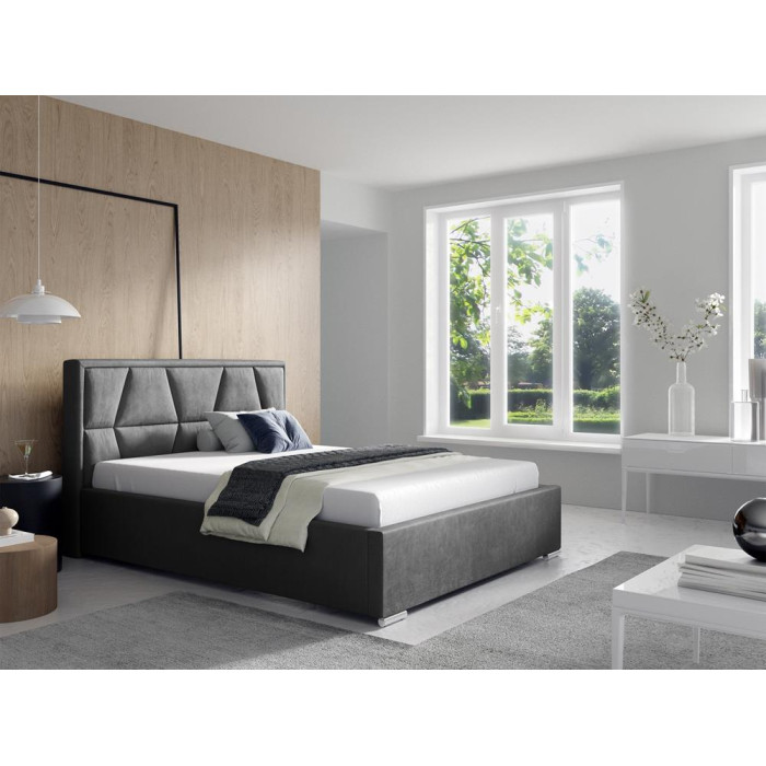 Tapicerowane łóżko z wysokim zagłowiem do sypialni - 120x200 z opcją wyboru rozmiaru LOCA szare