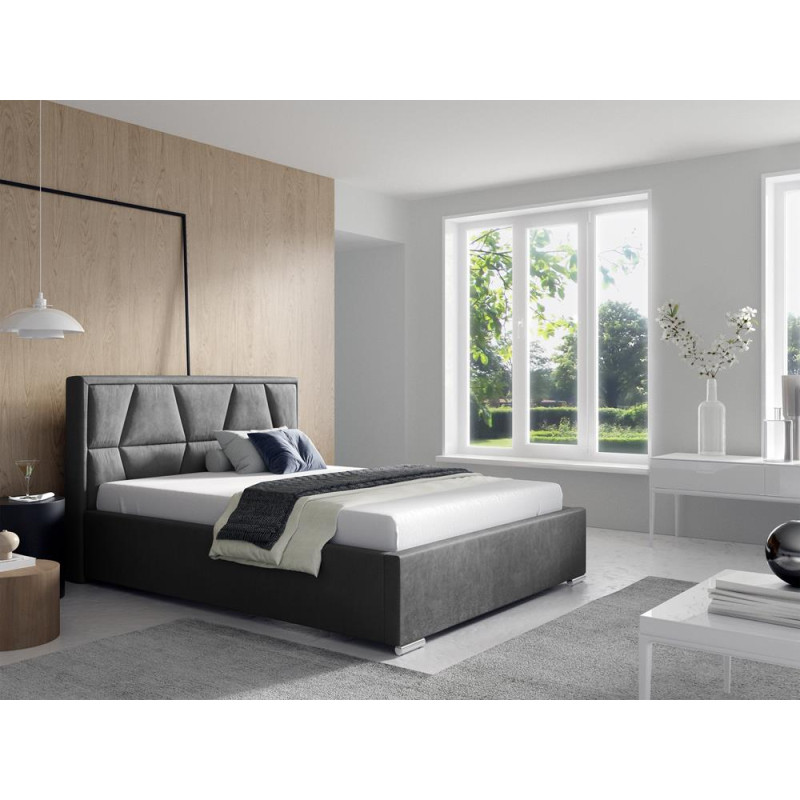 Tapicerowane łóżko z wysokim zagłowiem do sypialni - 120x200 z opcją wyboru rozmiaru LOCA szare 2/9