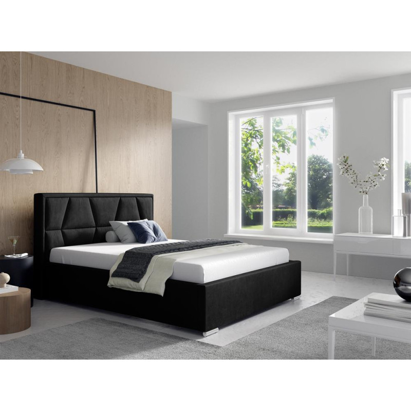 Tapicerowane łóżko z wysokim zagłowiem do sypialni - 120x200 z opcją wyboru rozmiaru LOCA czarne 2/9