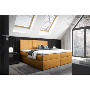 Nowoczesne łóżko kontynentalne z topperem do sypialni - 120x200 z opcją wyboru rozmiaru HAVANA miodowe 2/9