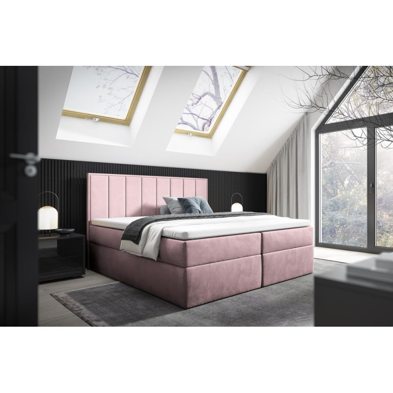 Nowoczesne łóżko kontynentalne z topperem do sypialni - 120x200 z opcją wyboru rozmiaru HAVANA różowe 2/9