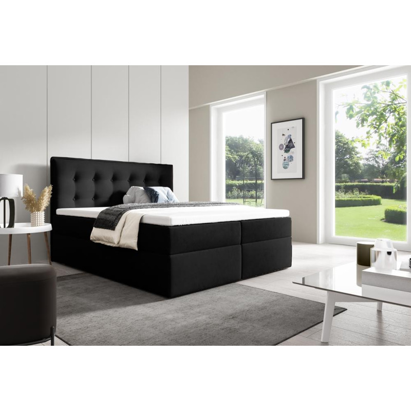 Stylowe łóżko kontynentalne z pojemnikiem na pościel do sypialni - 120x200 z opcją wyboru rozmiaru FOCUS czarne 2/9