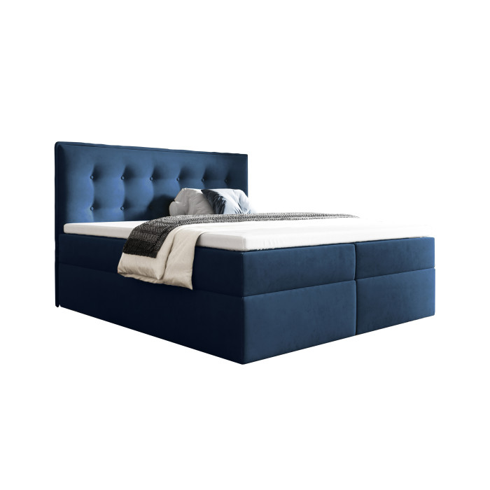 Stylowe łóżko kontynentalne z pojemnikiem na pościel do sypialni - 120x200 z opcją wyboru rozmiaru FOCUS granatowe