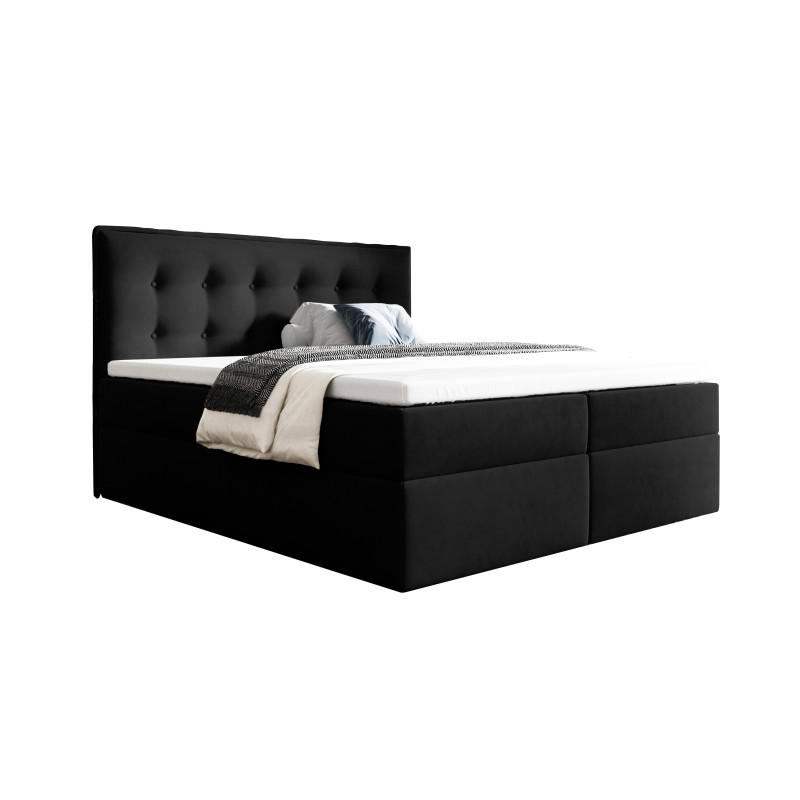 Stylowe łóżko kontynentalne z pojemnikiem na pościel do sypialni - 120x200 z opcją wyboru rozmiaru FOCUS czarne