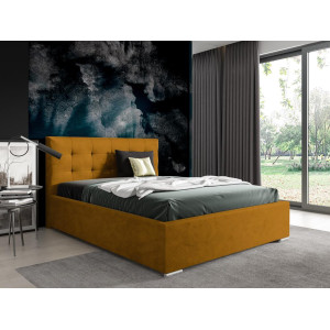 Nowoczesne tapicerowane łóżko z wysokim zagłowiem do sypialni - 120x200 z opcją wyboru rozmiaru PLAY miodowe 2/9
