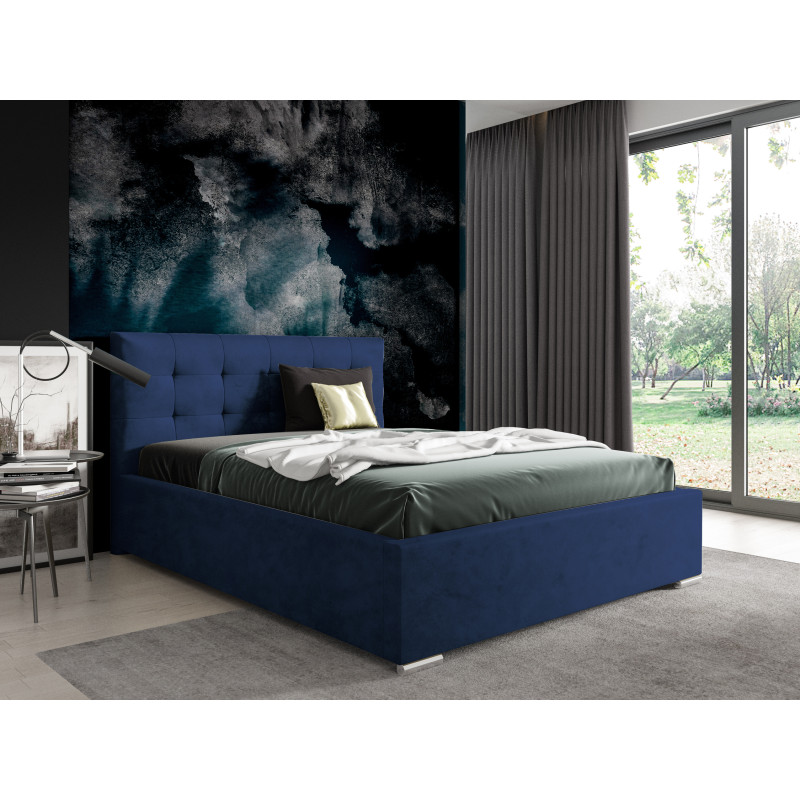 Nowoczesne tapicerowane łóżko z wysokim zagłowiem do sypialni - 120x200 z opcją wyboru rozmiaru PLAY granatowe 2/9