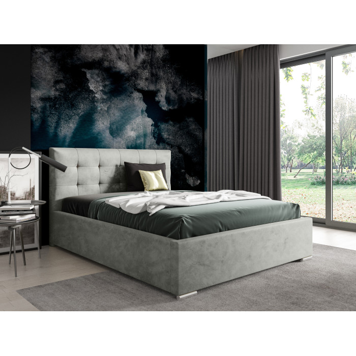 Nowoczesne tapicerowane łóżko z wysokim zagłowiem do sypialni - 120x200 z opcją wyboru rozmiaru PLAY szare
