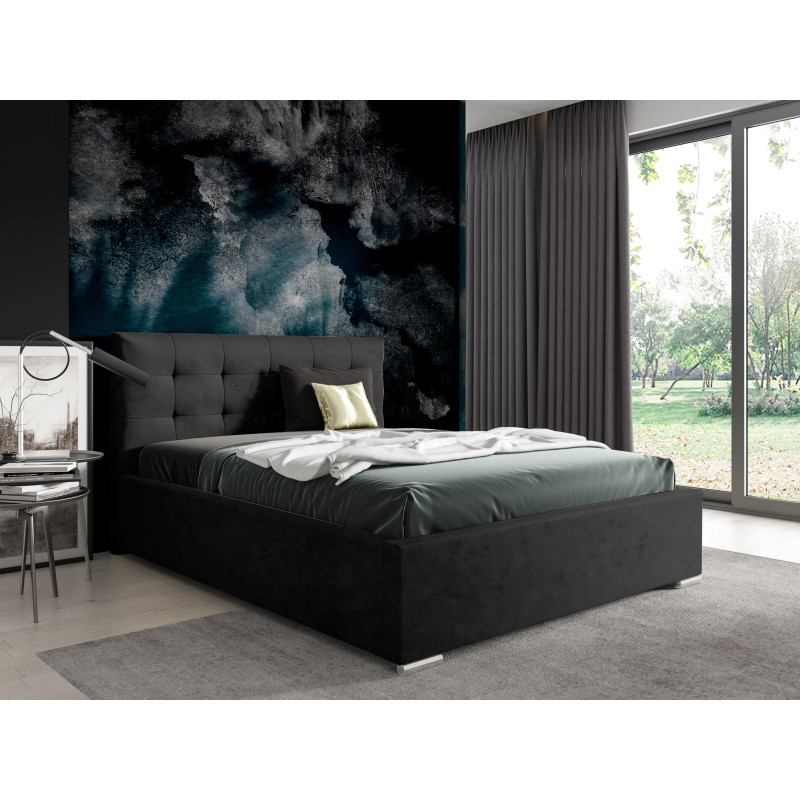 Nowoczesne tapicerowane łóżko z wysokim zagłowiem do sypialni - 120x200 z opcją wyboru rozmiaru PLAY czarne 2/9