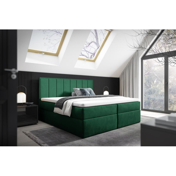 Nowoczesne łóżko kontynentalne z topperem do sypialni - 120x200 z opcją wyboru rozmiaru HAVANA zielone