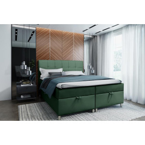 Podwójne łóżko kontynentalne z pojemnikiem na pościel do sypialni - 120x200 z opcją wyboru rozmiaru MALABO zielony