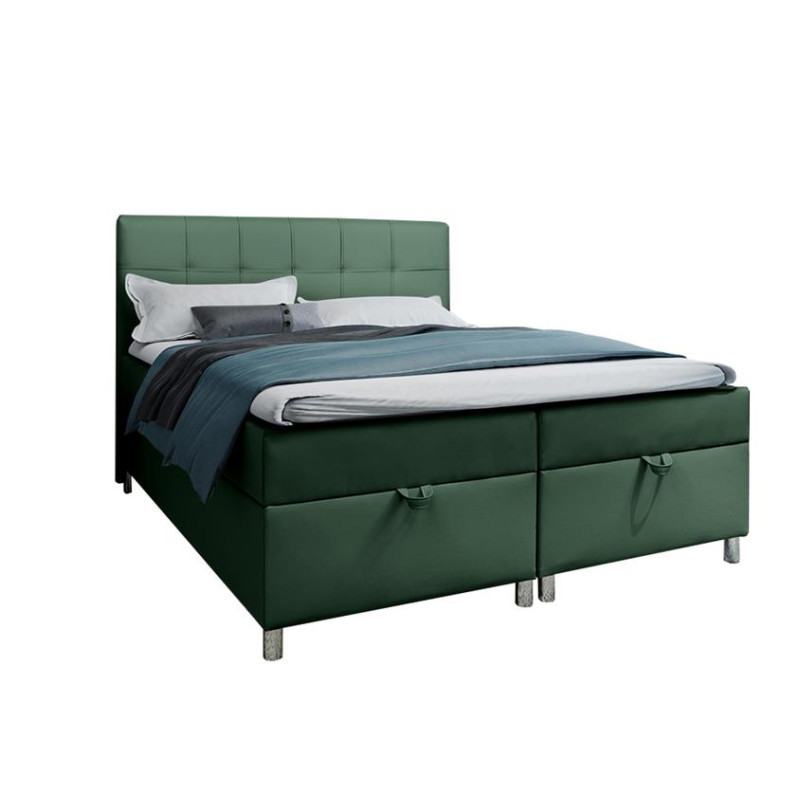 Podwójne łóżko kontynentalne z pojemnikiem na pościel do sypialni - 120x200 z opcją wyboru rozmiaru MALABO zielony 1/9