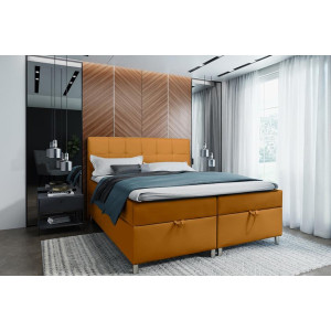 Podwójne łóżko kontynentalne z pojemnikiem na pościel do sypialni - 120x200 z opcją wyboru rozmiaru MALABO MALABO miodowy