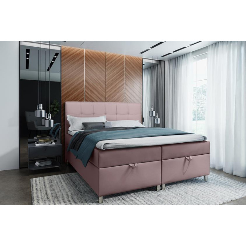 Podwójne łóżko kontynentalne z pojemnikiem na pościel do sypialni - 120x200 z opcją wyboru rozmiaru MALABO MALABO różowe 2/9