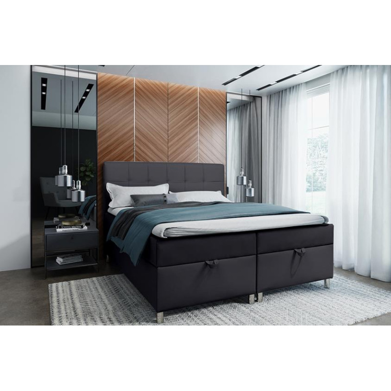Podwójne łóżko kontynentalne z pojemnikiem na pościel do sypialni - 120x200 z opcją wyboru rozmiaru MALABO czarne 2/9