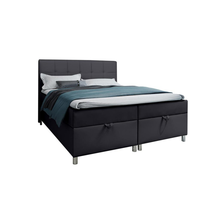 Podwójne łóżko kontynentalne z pojemnikiem na pościel do sypialni - 120x200 z opcją wyboru rozmiaru MALABO czarne