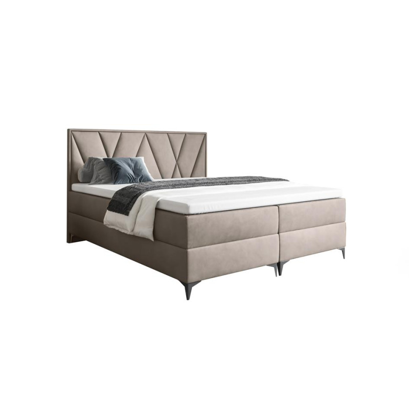 Amerykańskie łóżko kontynentalne z materacem do sypialni - 120x200 z opcją wyboru rozmiaru VELLA beż 2/9