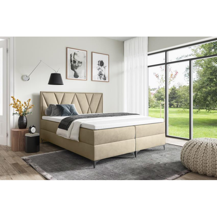 Amerykańskie łóżko kontynentalne z materacem do sypialni - 120x200 z opcją wyboru rozmiaru VELLA beżowe