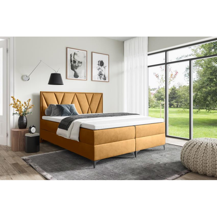 Amerykańskie łóżko kontynentalne z materacem do sypialni - 120x200 z opcją wyboru rozmiaru VELLA miodowe