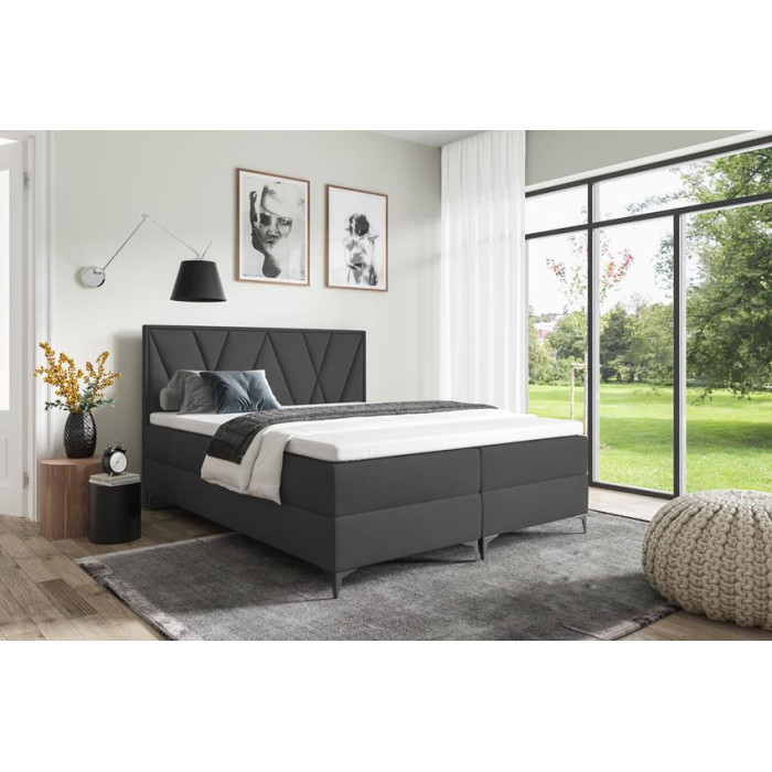 Amerykańskie łóżko kontynentalne z materacem do sypialni - 120x200 z opcją wyboru rozmiaru VELLA czarne