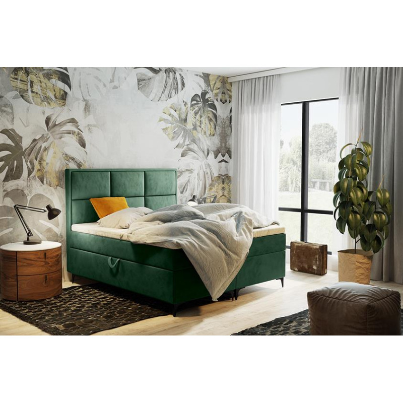 Dwuosobowe łóżko kontynentalne z topperem do sypialni - 120x200 z opcją wyboru rozmiaru VADUZ zielony 2/9
