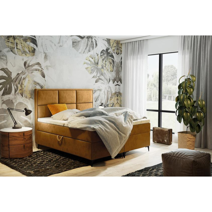 Dwuosobowe łóżko kontynentalne z topperem do sypialni - 120x200 z opcją wyboru rozmiaru VADUZ miodowy